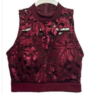Sparkling Elegance Speechless Burgundy Lace Sequin Crop Top Size Adult 0 Dance